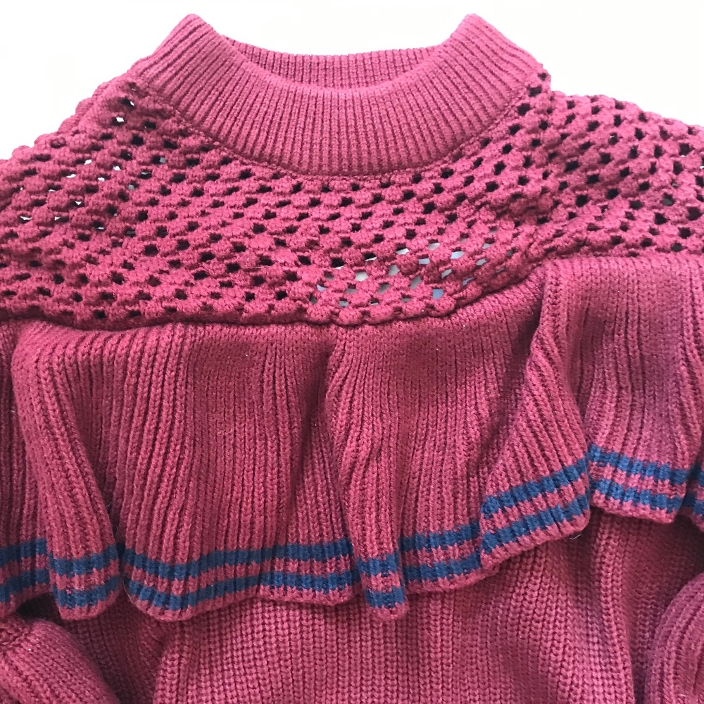 Self Portrait Burgundy Ruffled Sweater - Picture 2 of 4